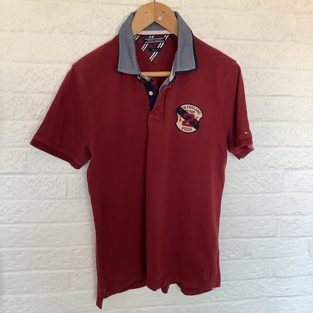Tommy Hilfiger Slim Fit Polo Shirt - Size XL - Burgundy - Pique Cotton - P2P 21โ - Picture 5 of 8
